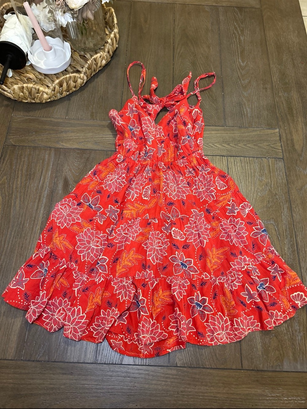 Angie Red Floral Tie-Strap Sundress Top